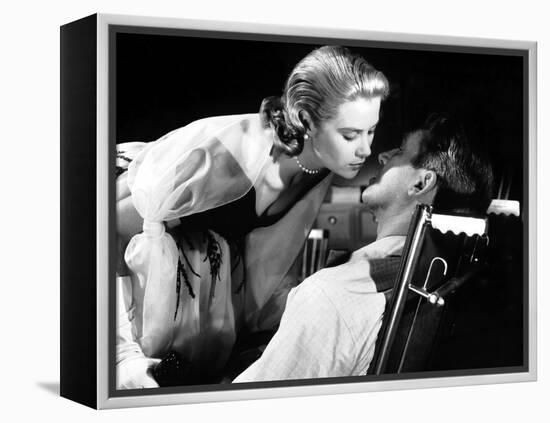 REAR WINDOW, 1954 directed by ALFRED HITCHCOCK Grace Kelly and James Stewart (b/w photo)-null-Framed Stretched Canvas