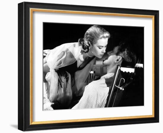 REAR WINDOW, 1954 directed by ALFRED HITCHCOCK Grace Kelly and James Stewart (b/w photo)-null-Framed Photo