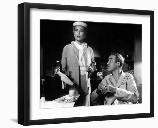 REAR WINDOW, 1954 directed byALFRED HITCHCOCK Grace Kelly and James Stewart (b/w photo)-null-Framed Photo