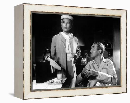 REAR WINDOW, 1954 directed byALFRED HITCHCOCK Grace Kelly and James Stewart (b/w photo)-null-Framed Stretched Canvas