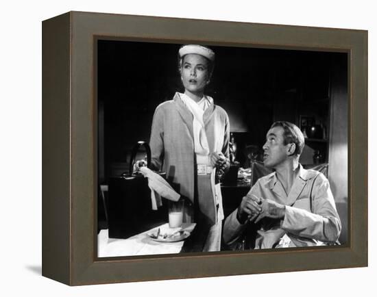 REAR WINDOW, 1954 directed byALFRED HITCHCOCK Grace Kelly and James Stewart (b/w photo)-null-Framed Stretched Canvas