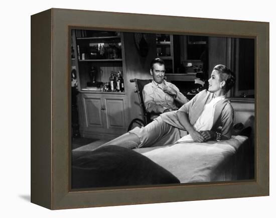 REAR WINDOW, 1954 directed byALFRED HITCHCOCK James Stewart and Grace Kelly (b/w photo)-null-Framed Stretched Canvas