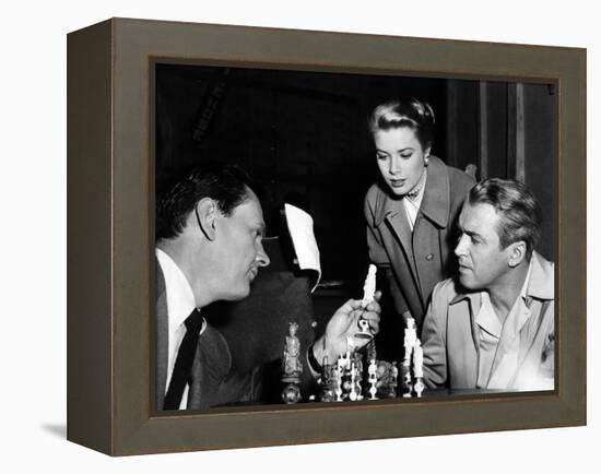 REAR WINDOW, 1954 directed byALFRED HITCHCOCK On the set, Wendell Corey, Grace Kelly and James Stew-null-Framed Stretched Canvas