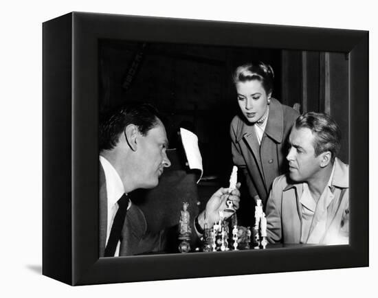 REAR WINDOW, 1954 directed byALFRED HITCHCOCK On the set, Wendell Corey, Grace Kelly and James Stew-null-Framed Stretched Canvas