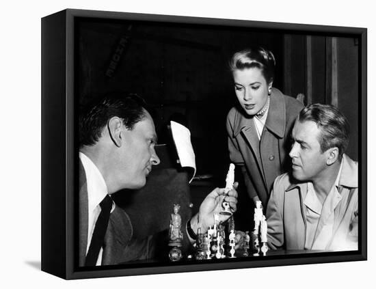REAR WINDOW, 1954 directed byALFRED HITCHCOCK On the set, Wendell Corey, Grace Kelly and James Stew-null-Framed Stretched Canvas
