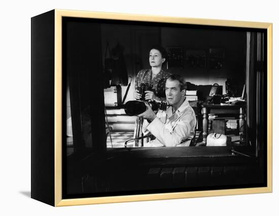 REAR WINDOW, 1954 directed byALFRED HITCHCOCK Thelma Ritter and James Stewart (b/w photo)-null-Framed Stretched Canvas