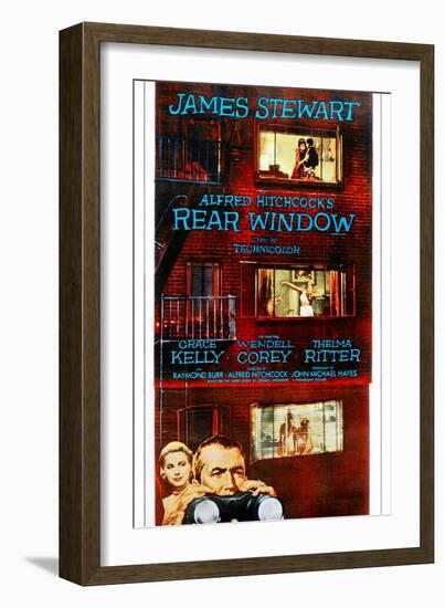 Rear Window, Bottom from Left: Grace Kelly, James Stewart on Poster Art, 1954-null-Framed Art Print