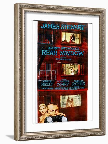 Rear Window, Bottom from Left: Grace Kelly, James Stewart on Poster Art, 1954-null-Framed Premium Giclee Print