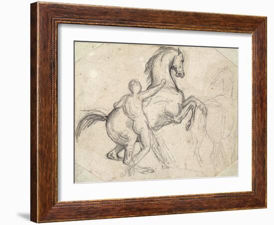 Rearing Stallion Held by a Nude Man-Théodore Géricault-Framed Giclee Print