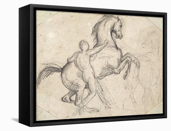 Rearing Stallion Held by a Nude Man-Théodore Géricault-Framed Premier Image Canvas