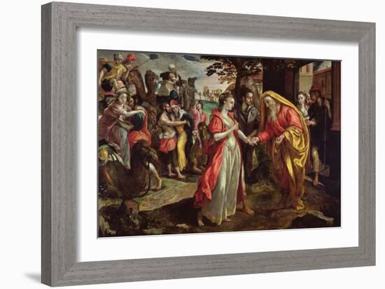 Rebecca Agreeing to Follow Eliezer, C.1562 (Oil on Panel)-Maarten de Vos-Framed Giclee Print