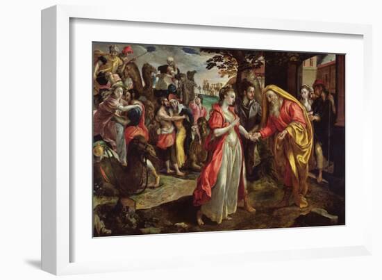 Rebecca Agreeing to Follow Eliezer, C.1562 (Oil on Panel)-Maarten de Vos-Framed Giclee Print