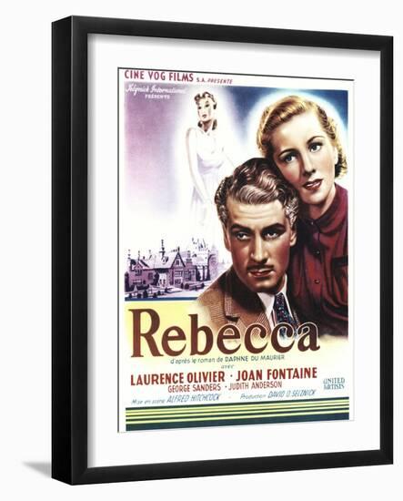 Rebecca, Laurence Olivier, Joan Fontaine on Belgian Poster Art, 1940-null-Framed Art Print