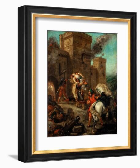 Rebecca Raped by a Knight Templar During the Sack of the Castle Frondeboeuf-Eugene Delacroix-Framed Giclee Print