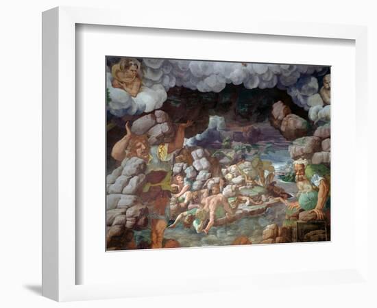 Rebel Giants Being Hit by Fall of Mountain, 1532-1535, Detail from Fresco by Giulio Romano (1499-15-Giulio Romano-Framed Giclee Print
