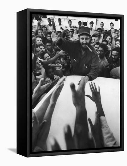 Rebel Leader Fidel Castro Being Cheered by a Village Crowd on His Victorious March to Havana-Grey Villet-Framed Premier Image Canvas