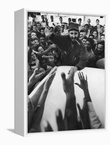 Rebel Leader Fidel Castro Being Cheered by a Village Crowd on His Victorious March to Havana-Grey Villet-Framed Premier Image Canvas