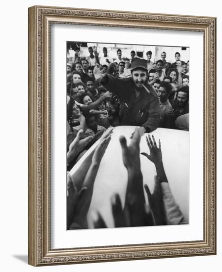 Rebel Leader Fidel Castro Being Cheered by a Village Crowd on His Victorious March to Havana-Grey Villet-Framed Photographic Print