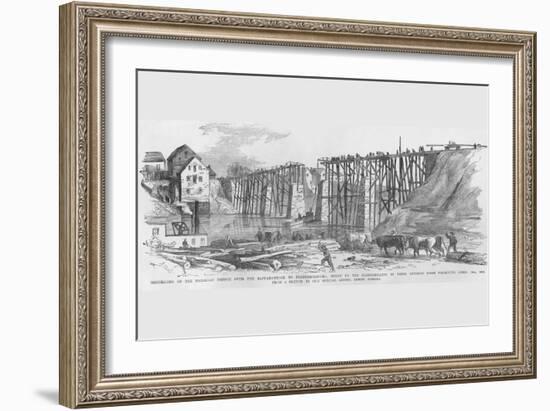 Rebuilding Rappahannock Bridge on the Way to Fredericksburg-Frank Leslie-Framed Art Print
