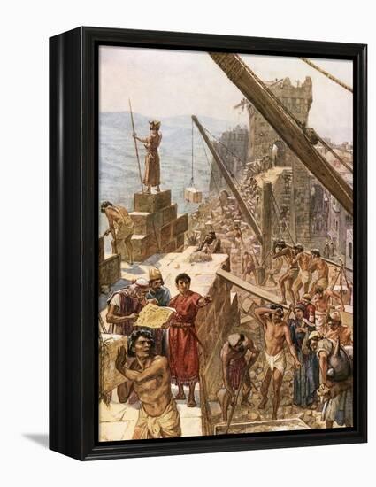 Rebuilding the Wall of Jerusalem under Nehemiah-William Brassey Hole-Framed Premier Image Canvas