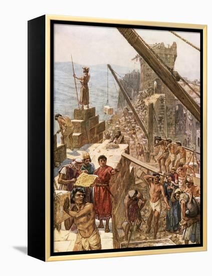 Rebuilding the Wall of Jerusalem under Nehemiah-William Brassey Hole-Framed Premier Image Canvas