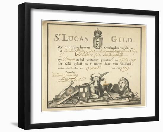 Receipt from the Guild of Saint Luke in Amsterdam to the glazier James Cip, 1729-Dutch School-Framed Giclee Print