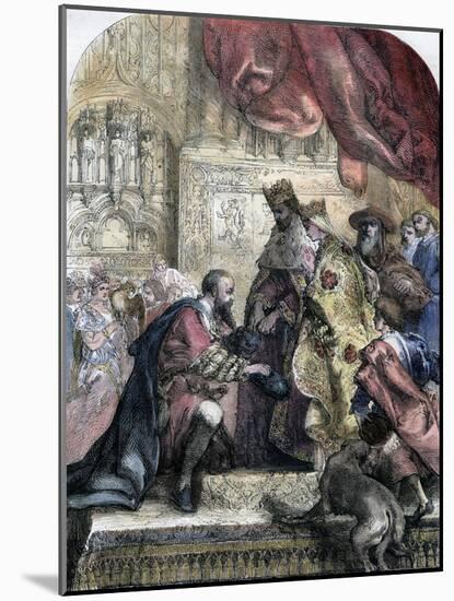 Reception of Columbus by Ferdinand and Isabella, Barcelona, 15th Century-Eugene Deveria-Mounted Giclee Print