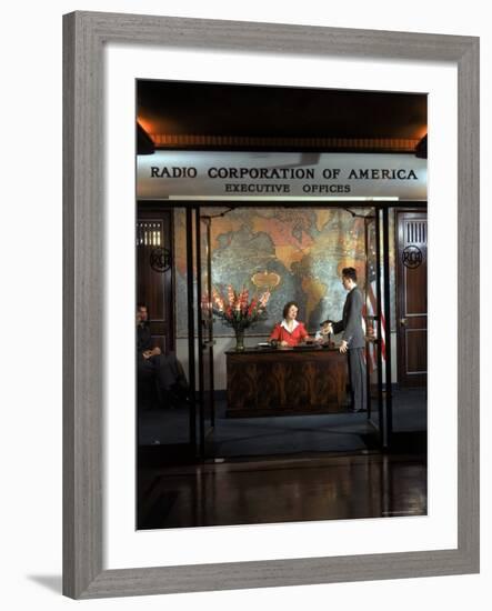 Receptionist at RCA Executive Offices in RCA Building in Rockefeller Center, New York City-Bernard Hoffman-Framed Photographic Print