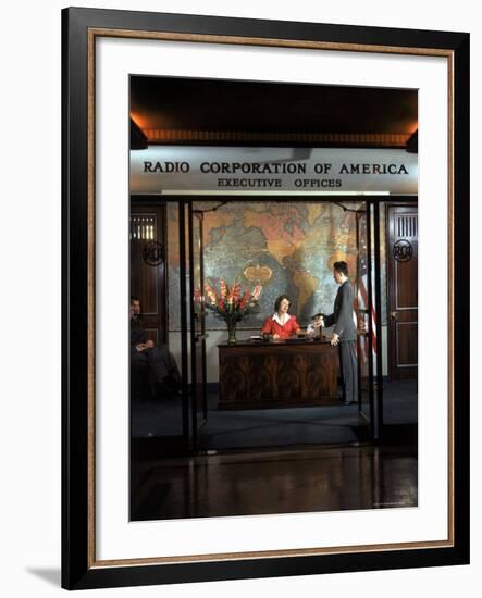 Receptionist at RCA Executive Offices in RCA Building in Rockefeller Center, New York City-Bernard Hoffman-Framed Photographic Print