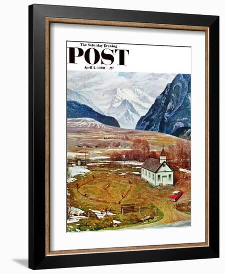 "Recess at Pine Creek," Saturday Evening Post Cover, April 2, 1960-John Clymer-Framed Giclee Print