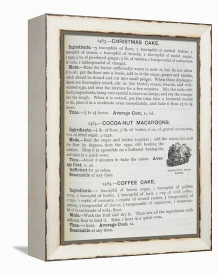 Recipes For Christmas Cake, Cocoa-nut Macaroons and Coffee Cake-Isabella Beeton-Framed Premier Image Canvas