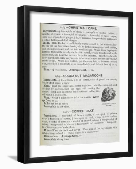 Recipes For Christmas Cake, Cocoa-nut Macaroons and Coffee Cake-Isabella Beeton-Framed Giclee Print