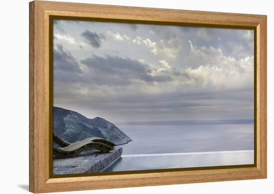 Recliners on Stone Patio Overlooking the Coast and Next to the Pool, Mani, Greece-George Meitner-Framed Premier Image Canvas