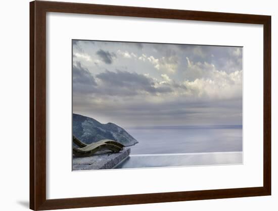 Recliners on Stone Patio Overlooking the Coast and Next to the Pool, Mani, Greece-George Meitner-Framed Photographic Print