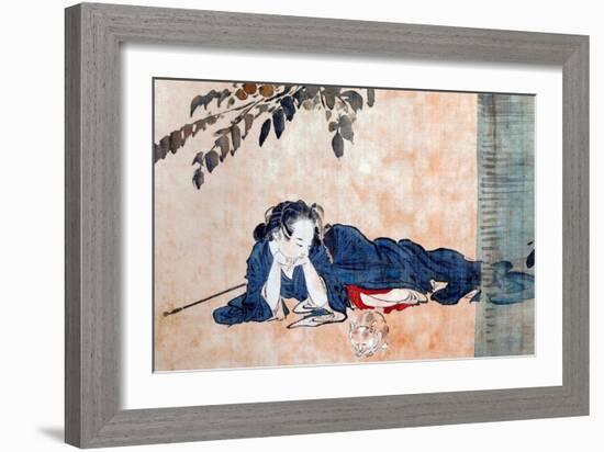 Reclining Beauty and Cat-Kyosai Kawanabe-Framed Giclee Print