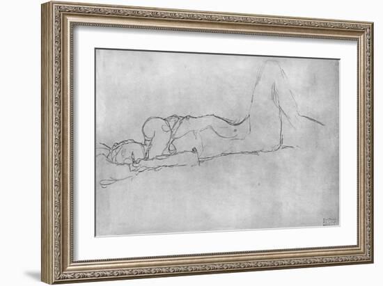 Reclining Female Nude, c.1914-Gustav Klimt-Framed Premium Giclee Print