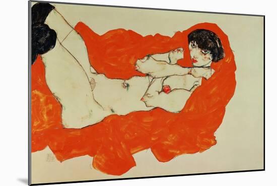 Reclining Female Nude on Red Drape, 1914-Egon Schiele-Mounted Giclee Print