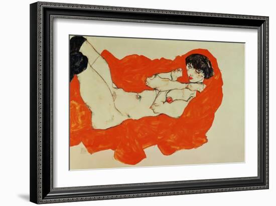 Reclining Female Nude on Red Drape, 1914-Egon Schiele-Framed Giclee Print