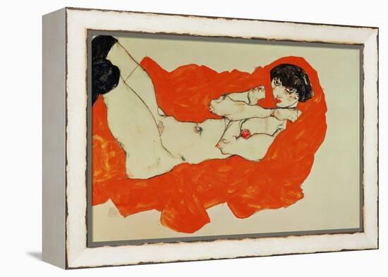 Reclining Female Nude on Red Drape, 1914-Egon Schiele-Framed Premier Image Canvas