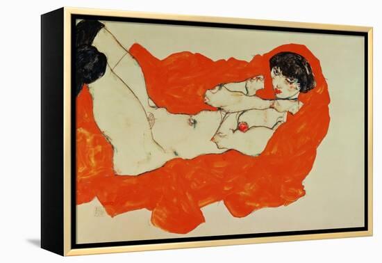 Reclining Female Nude on Red Drape, 1914-Egon Schiele-Framed Premier Image Canvas