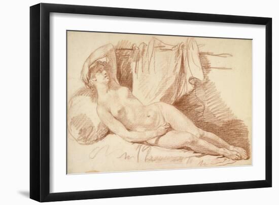 Reclining Female Nude: Study for 'Aegina Visited by Jupiter', C.1767 (Red Chalk on Laid Paper)-Jean Baptiste Greuze-Framed Giclee Print