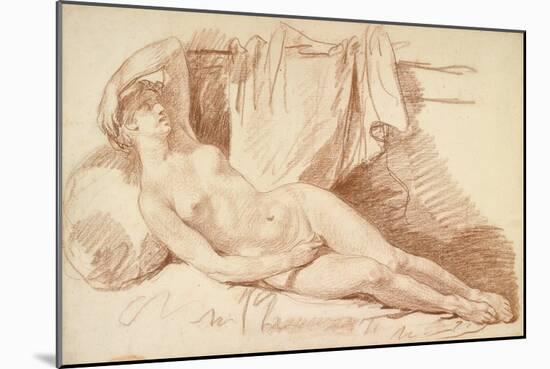 Reclining Female Nude: Study for 'Aegina Visited by Jupiter', C.1767 (Red Chalk on Laid Paper)-Jean Baptiste Greuze-Mounted Giclee Print