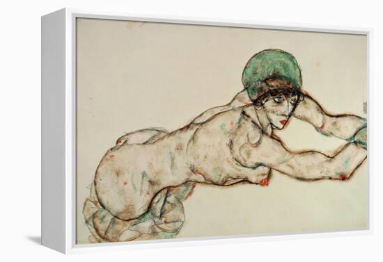 Reclining Female Nude with Green Cap, Leaning to the Right, 1914-Egon Schiele-Framed Premier Image Canvas