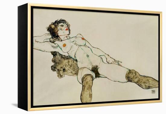 Reclining female nude with legs spread 1914-Egon Schiele-Framed Premier Image Canvas