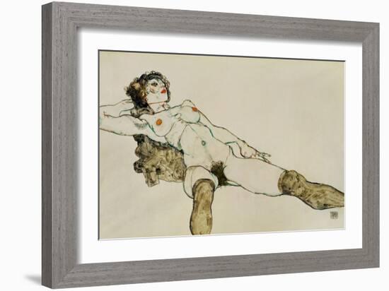 Reclining female nude with legs spread 1914-Egon Schiele-Framed Giclee Print