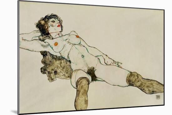 Reclining female nude with legs spread 1914-Egon Schiele-Mounted Giclee Print