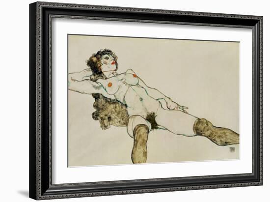 Reclining female nude with legs spread 1914-Egon Schiele-Framed Giclee Print