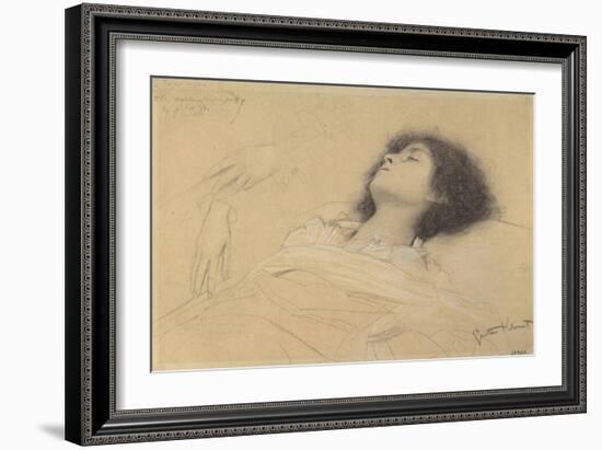 Reclining Girl and Two Studies of Hands-Gustav Klimt-Framed Giclee Print