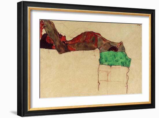 Reclining Male Nude with Green Cloth, 1910-Egon Schiele-Framed Giclee Print