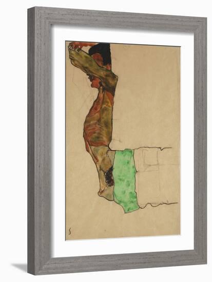 Reclining Male Nude with Green Cloth (Self-Portrait)-Egon Schiele-Framed Giclee Print